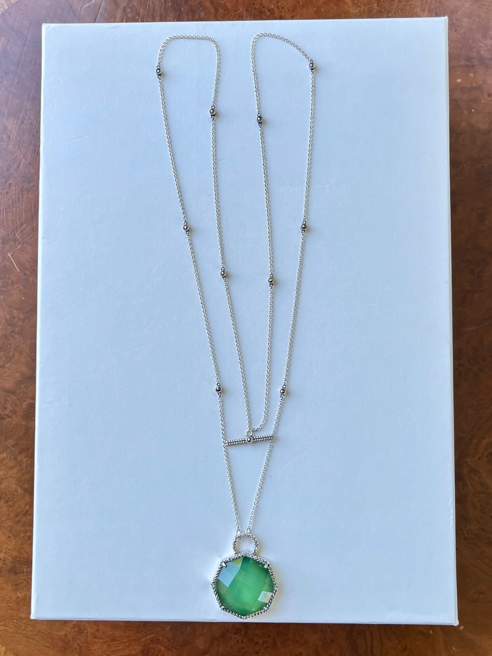 Judith Jack Sterling Silver, Green Chrysoprase & Marcasite Pendant Necklace